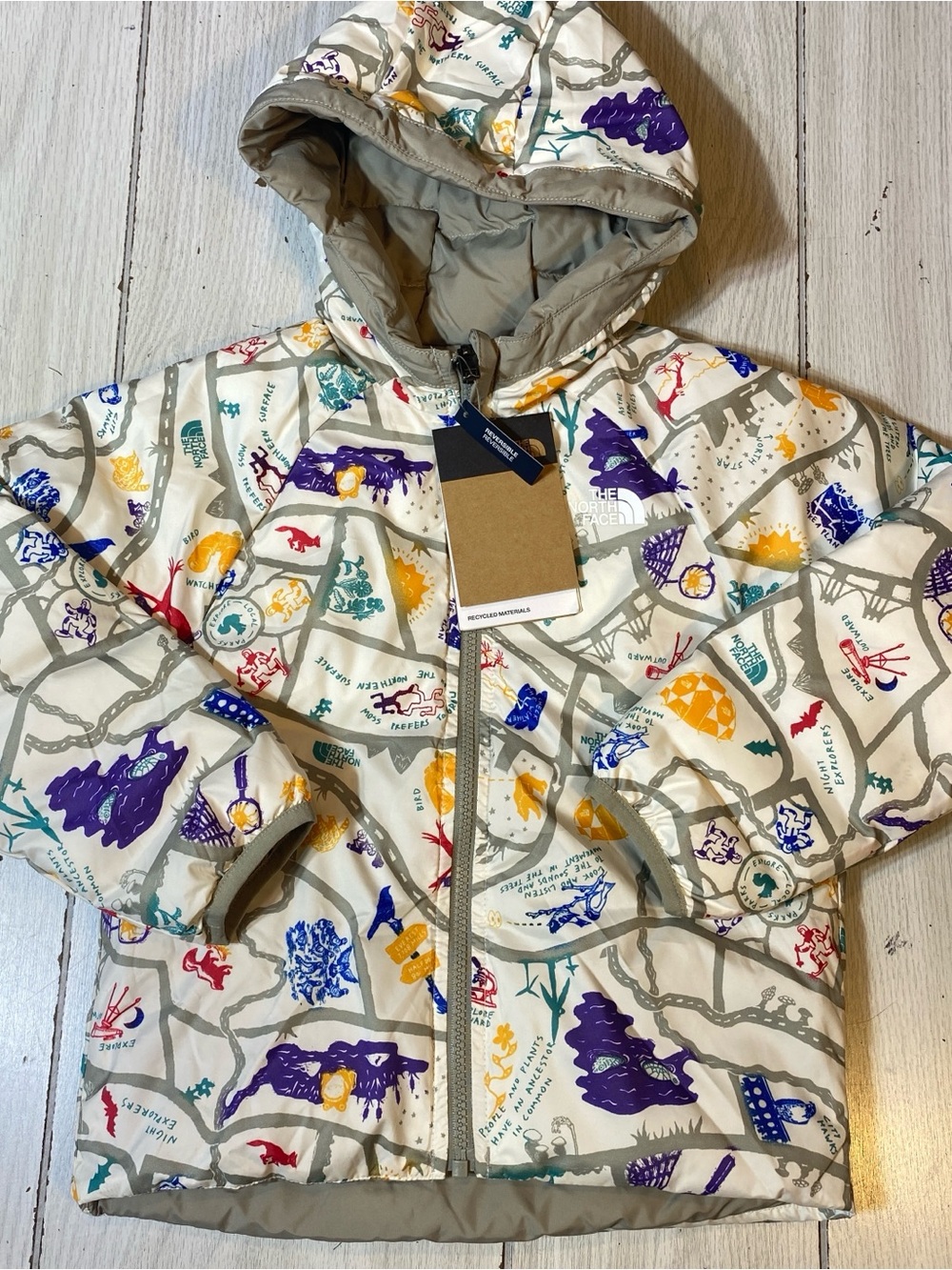 NWT The North Face Kids Reversible Perrito Jacket Hooded Clay Grey Size 5